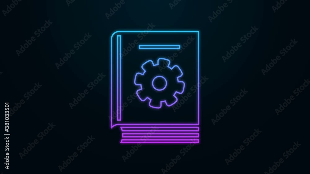Glowing neon line User manual icon isolated on black background. User guide book. Instruction sign. Read before use. 4K Video motion graphic animation