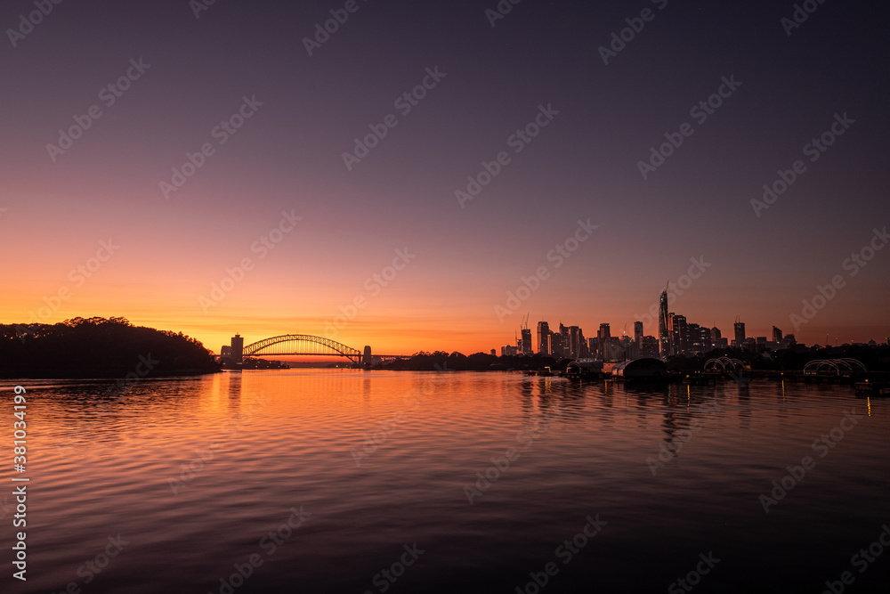 Sydney Harbour and city dawn scene