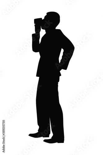 Business man with coffee cup silhouette vector
