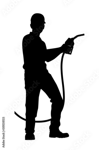 Gas pump man silhouette vector