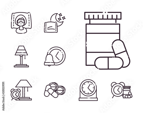insomnia line style set icons vector design