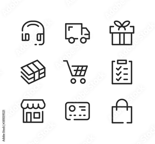 Shopping line icons set. Modern graphic design concepts, black stroke linear symbols, simple outline elements collection. Vector line icons
