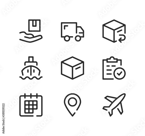 Delivery line icons set. Modern graphic design concepts, black stroke linear symbols, simple outline elements collection. Vector line icons