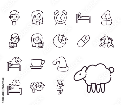 insomnia line style set of icons vector design