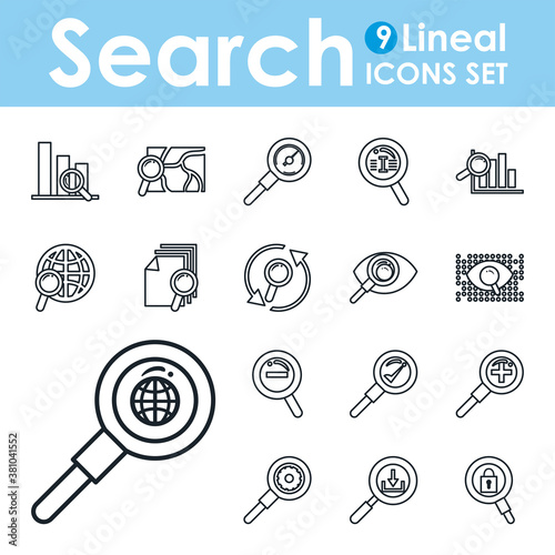 search line style collection of icons vector design