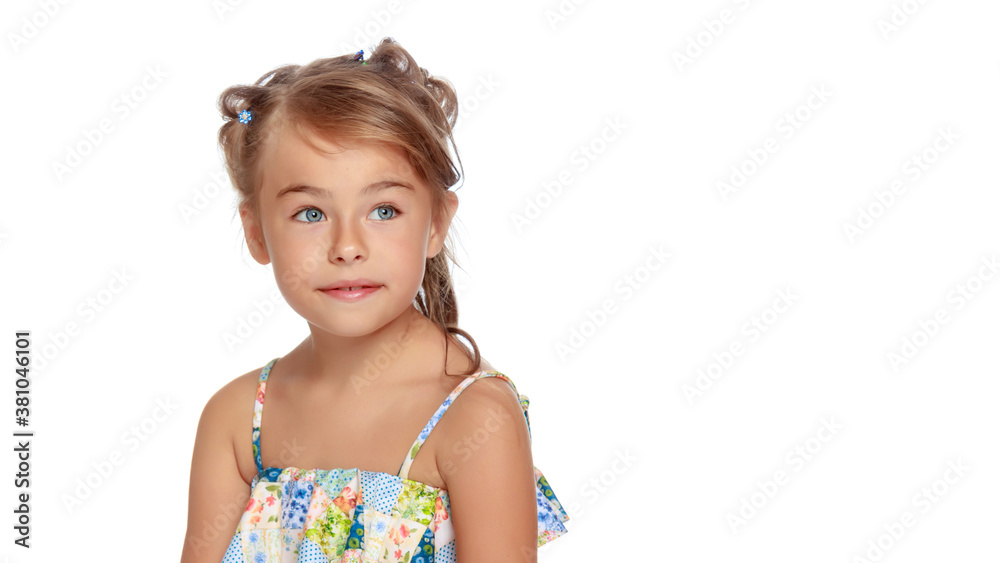 Portrait of a little girl close-up.Isolated on white background. Portrait of a little girl close-up.Isolated on white background.