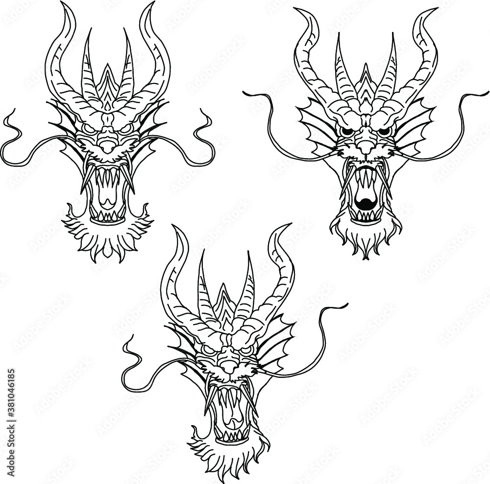 Hand drawn Red Dragon vector printing.Japanese old dragon for tattoo