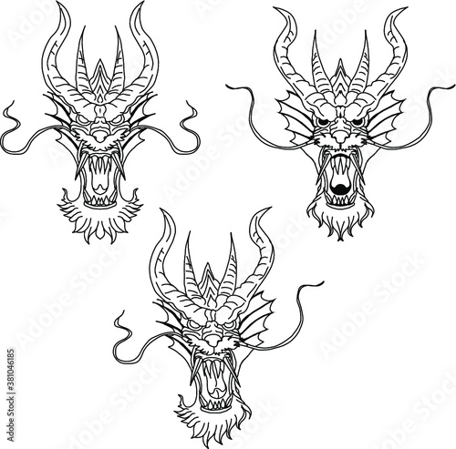 Hand drawn Red Dragon vector printing.Japanese old dragon for tattoo. Traditional Asian tattoo the old dragon vector.Dragon is Symbol of power