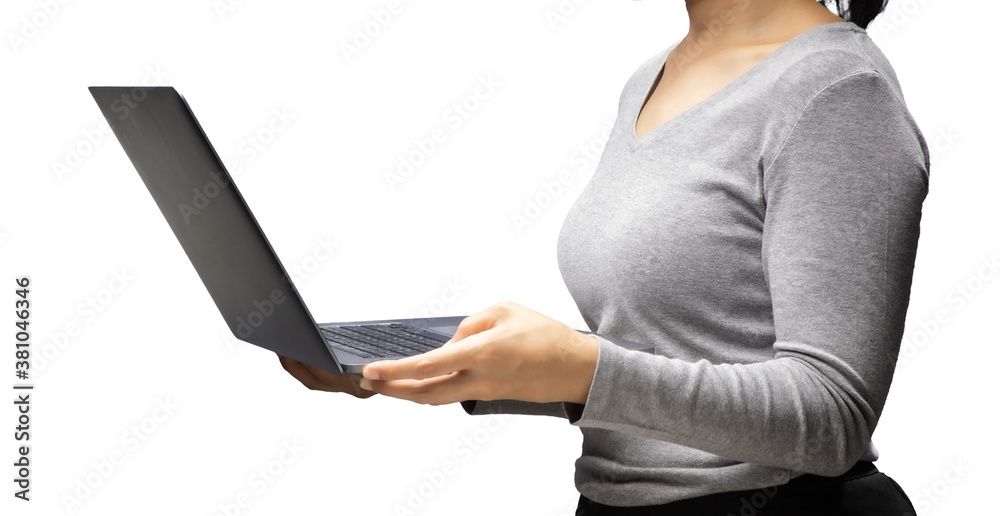 Naklejka premium Woman with notebook isolated