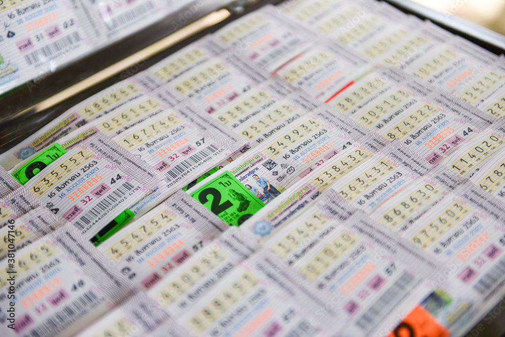 Bangkok Thailand August 12 , 2020: Thai lottery tickets on open box on street Thailand / Bangkok Thailand August 12 , 2020: Thai lottery tickets on open box on street Thailand /