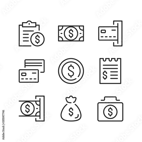 Payment line icons. Money transfer, pay, payment methods, money withdrawal concepts. Simple outline symbols, modern linear graphic elements. Thin line design. Vector icons set