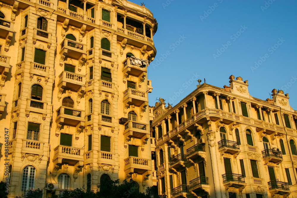 The Setting Sun Flushed the Colonial Style Buildings in Cairo, Egypt
