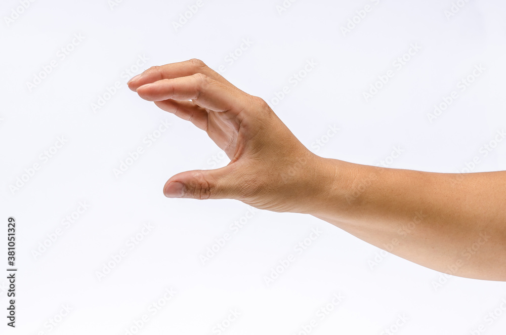 Close up of hand with hoding something. Isolated on white background. Close up of hand with hoding something. Isolated on white background.