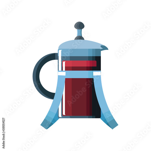 french press coffee maker on white background