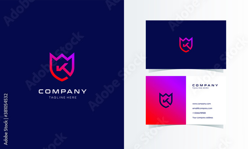 K Line Shield Minimalist Logo with business card Design