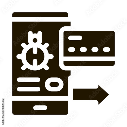 Virus on Phone and Credit Card glyph icon vector. Virus on Phone and Credit Card Sign. isolated symbol illustration