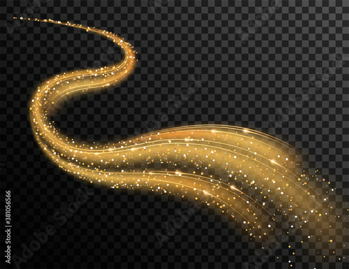Abstract golden wave. Shimmering light effect on a dark background