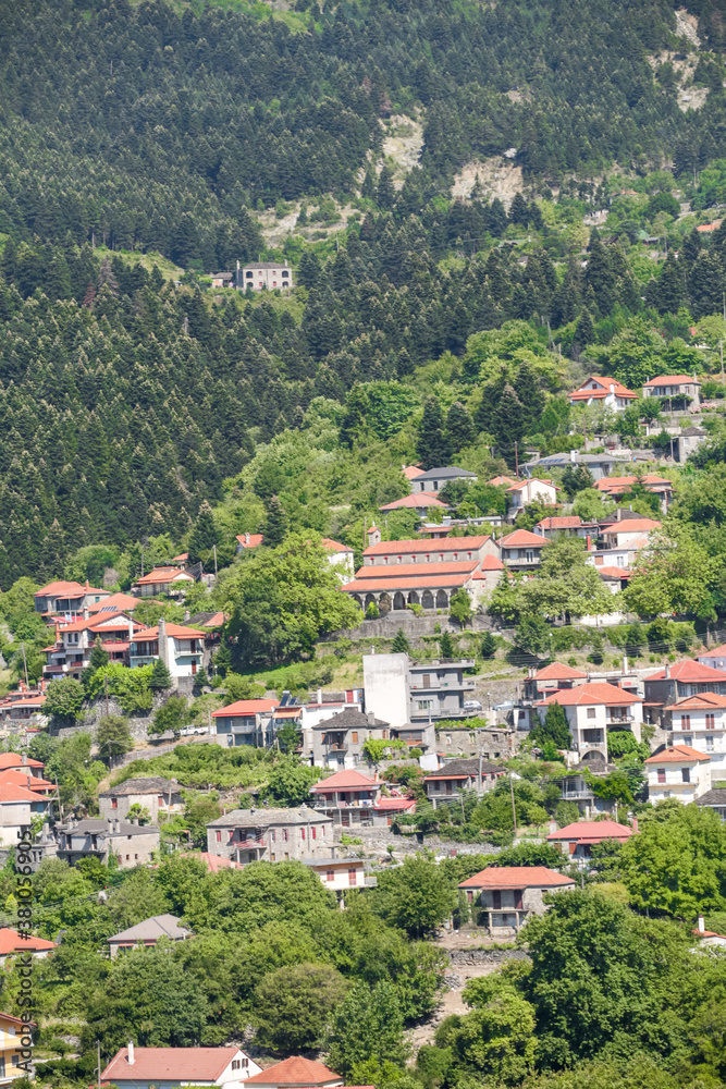 village Vourgareli in arra perfecture greece green  firs mountains in sumemr season