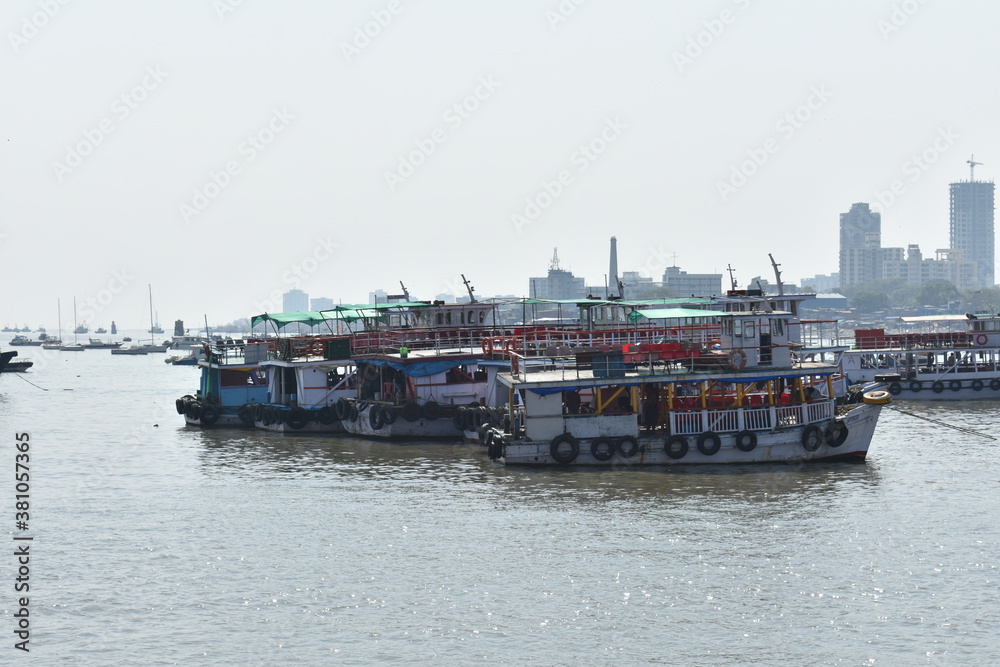 Boats parked near Mumbai