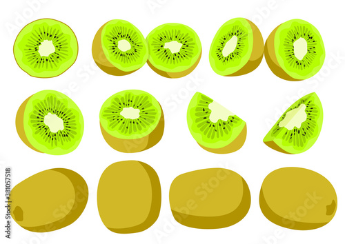 kiwi fruit and half isolated on white background illustration vector 