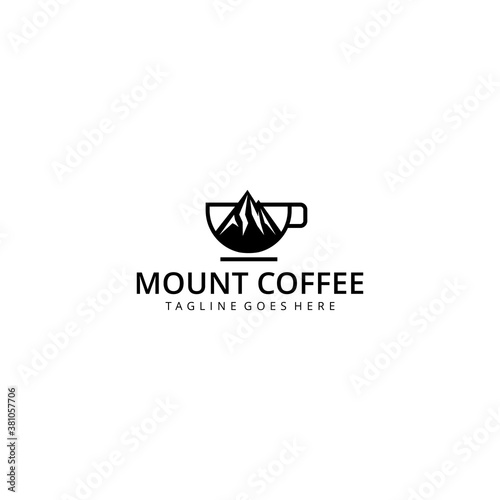 Creative Coffee cup with mountain logo design Vector sign illustration template