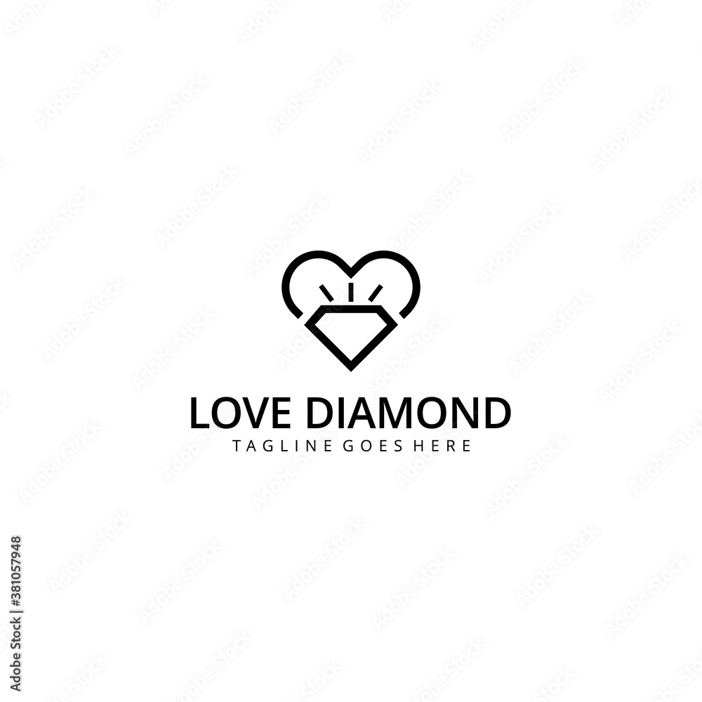 Illustration abstract love or heart sign with gems diamond sign logo design template