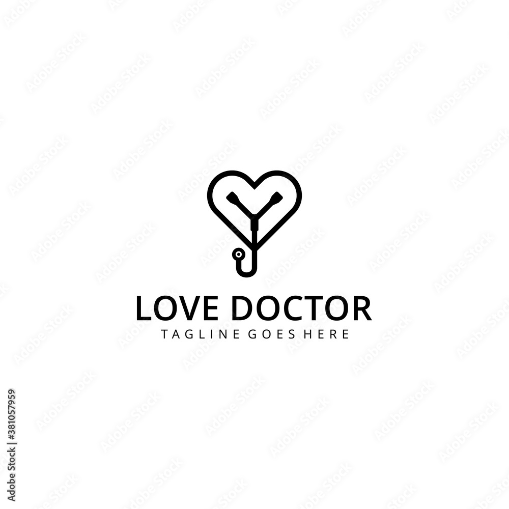 Illustration modern love or heart with doctor stethoscope sign logo design