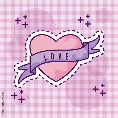 cute heart with ribbon, patch style