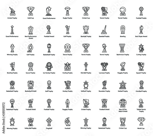award Trophy vector line icons set 