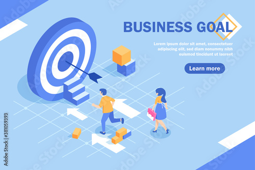 Target with arrow vector illustration banner. goal achievement. business teamwork marketing concept