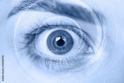 Hypnosis Spiral in eye with vertigo - Image of abstract spiral hazel eye 