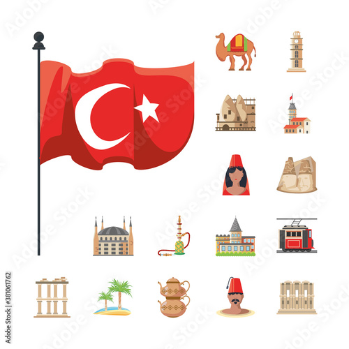 Turkish detailed style icons group vector design