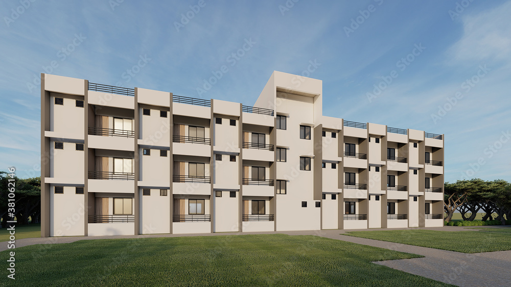 3D render of building in different angles and views 3D render of building in different angles and views
