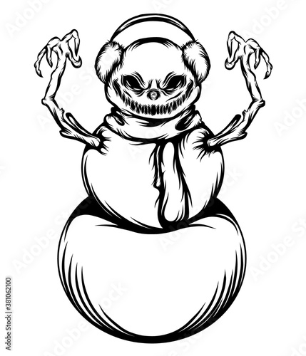 The scare snowman with two branches hands