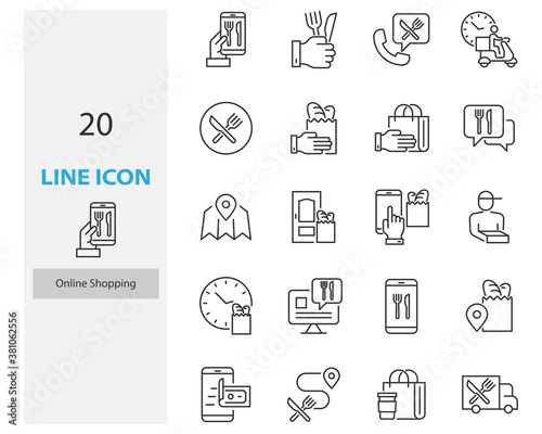 set of online shopping thin line icons, customer service, commerce, online store