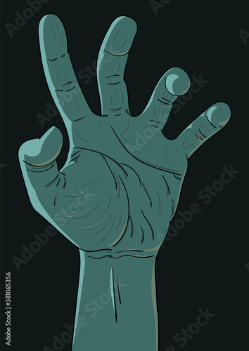 Vector illustration of a zombie hand. Decor element for Halloween. Vector illustration for web and print. Vector design for postcards, posters, flyers, websites and other uses. Objects are isolated.