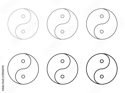 Yin yang set symbol of harmony and balance , line collection icon isolated on white background. Japan culture style