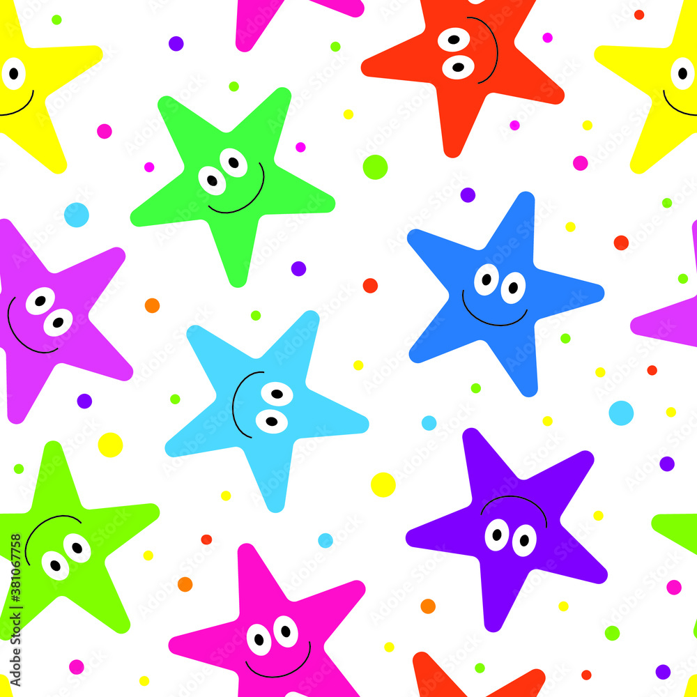 Smiling stars seamless pattern. Vector illustration. Smiling stars seamless pattern. Vector illustration.