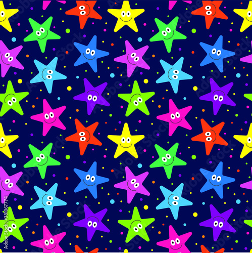 Smiling stars seamless pattern. Vector illustration.