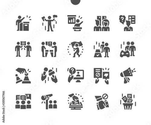 Naked politics, democracy. Freedom of speech, justice voting and opinion. Referendum and poll choice event. Political election. Vector Solid Icons. Simple Pictogram