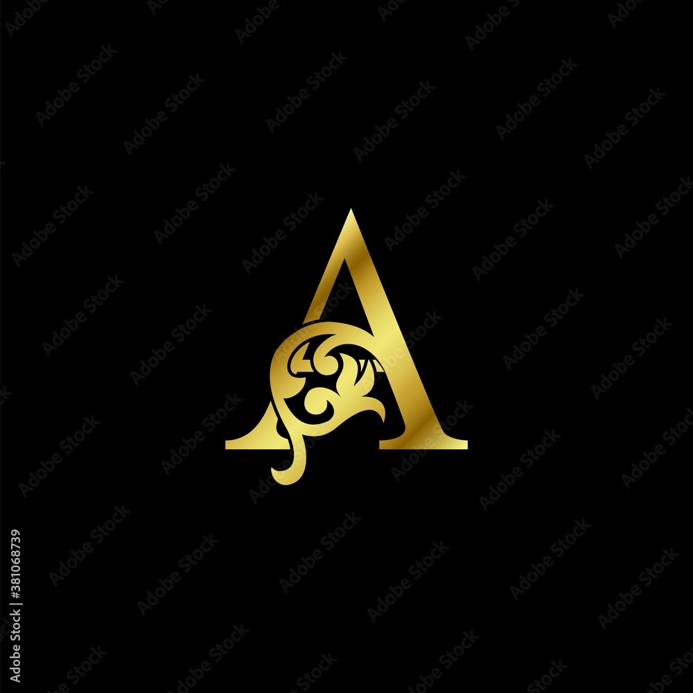 Fototapeta premium Gold Luxury Letter A Ornament Logo. Alphabet monogram gold floral deco ornate initial letter design