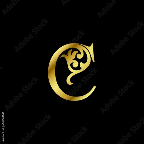 Gold Luxury Letter C Ornament Logo. Alphabet monogram gold floral deco ornate initial letter design