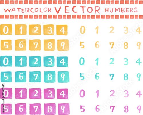 手描き水彩数字（四角）
