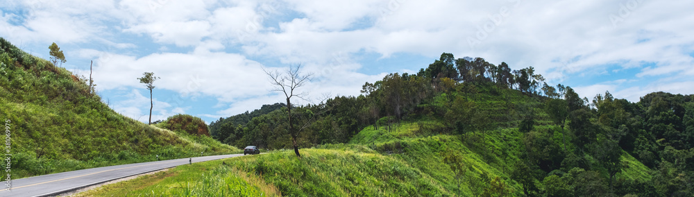 Landscape image of a beautiful mountains ranges view and the street Landscape image of a beautiful mountains ranges view and the street