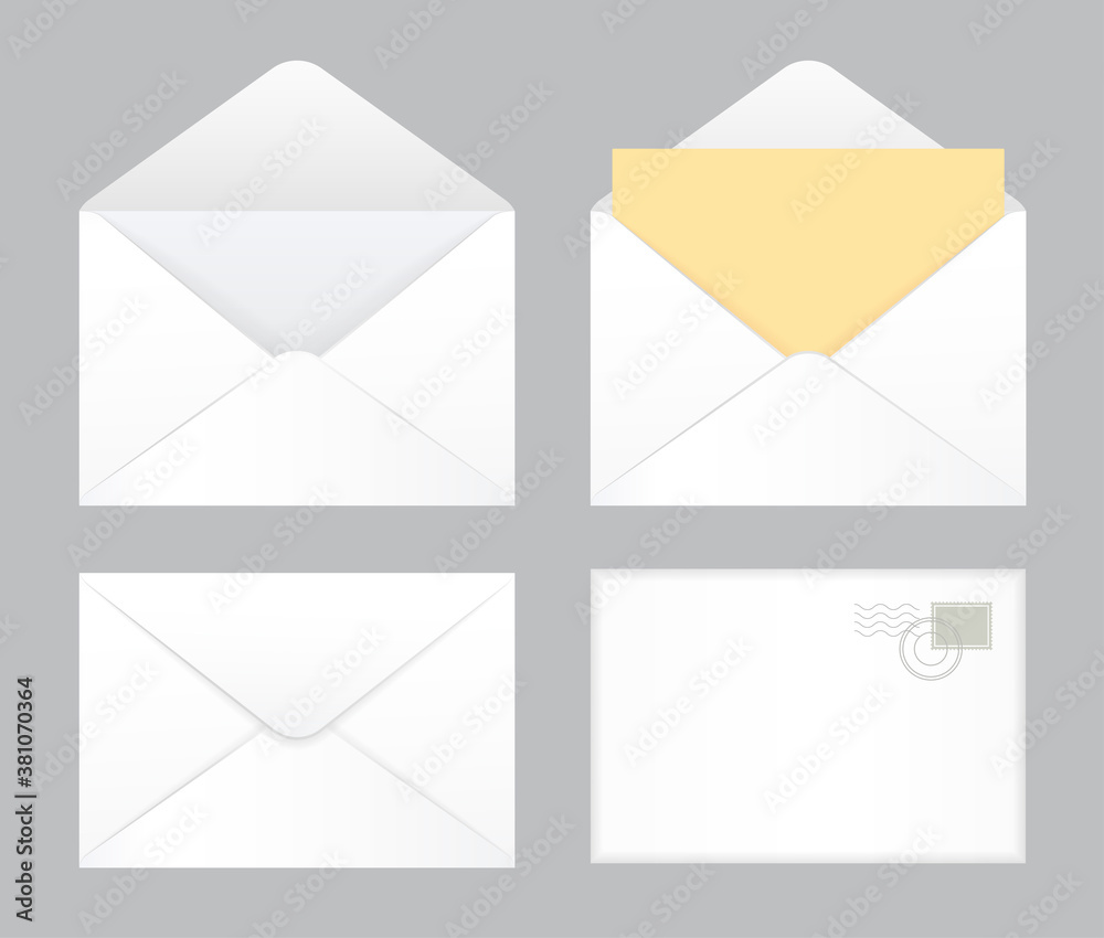 Mockup realistic envelopes. Open and closed envelopes. Vector illustration eps 10 Mockup realistic envelopes. Open and closed envelopes. Vector illustration eps 10