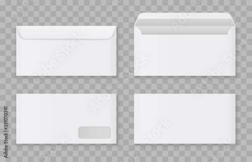 Vector blank envelope with window, front and back view. Corporate identity collection