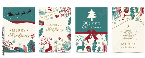 Collection of winter background set with tree,raindeer,flower,leaves.Editable vector illustration for christmas invitation,postcard and website banner