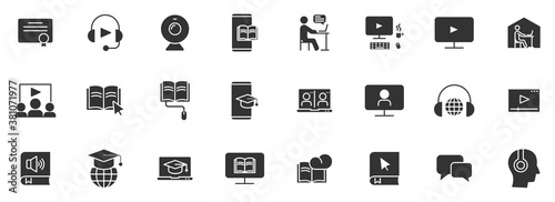 e learning silhouette vector icons isolated on white. e learning icon set for web, mobile apps, ui design and print