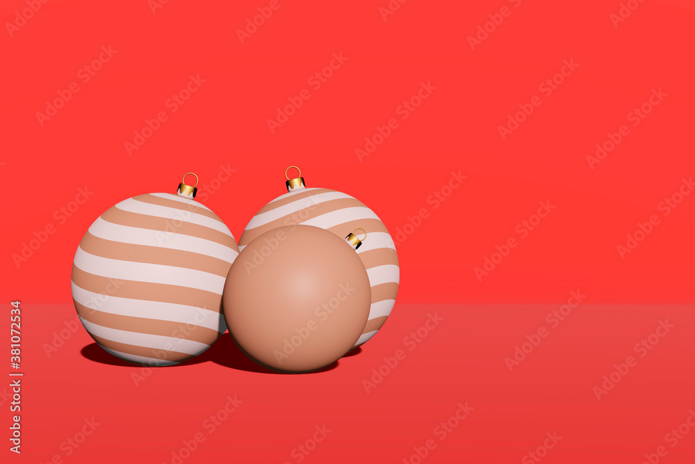 Three white and camel Christmas balls