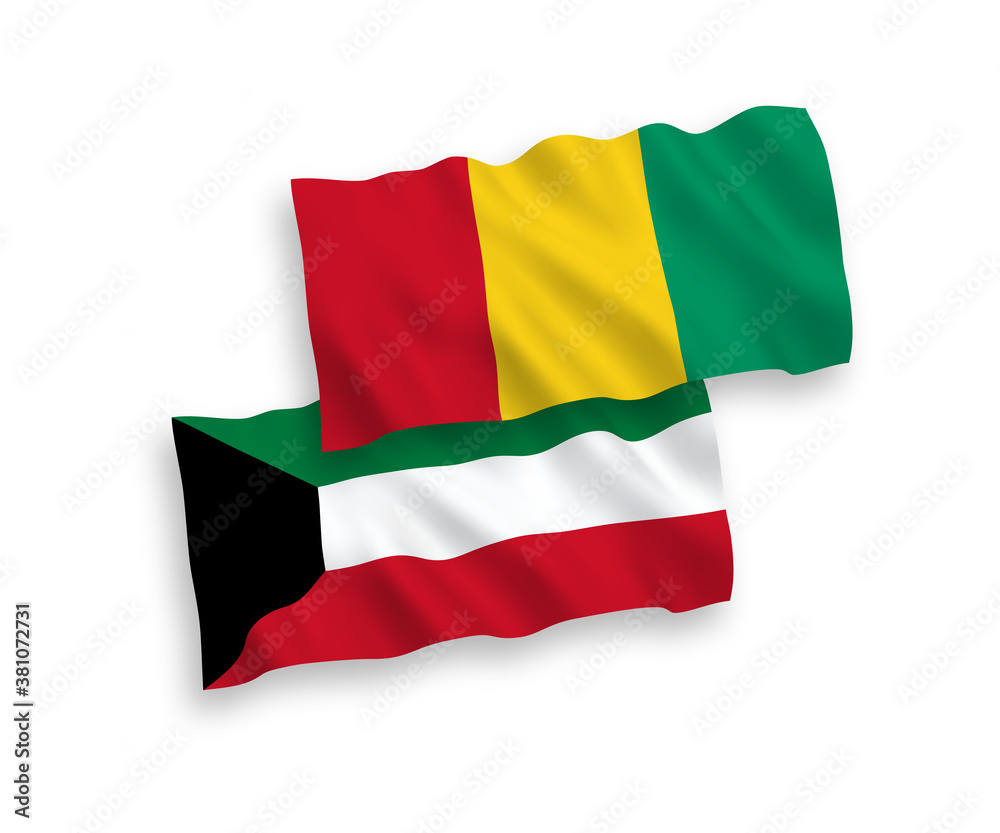 Flags of Guinea and Kuwait on a white background